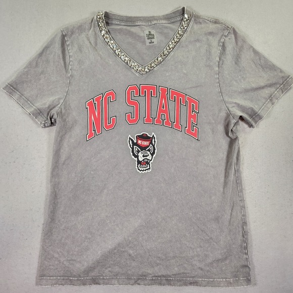 gameday couture Tops - Gameday Couture NC State Wolfpack Rhinestone V-Neck Mineral Wash T-Shirt L NWT